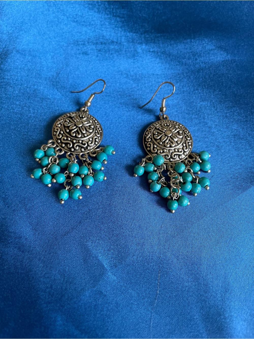 Turquoise Bead Silver-Tone Dangle Earrings - Women Jewelry